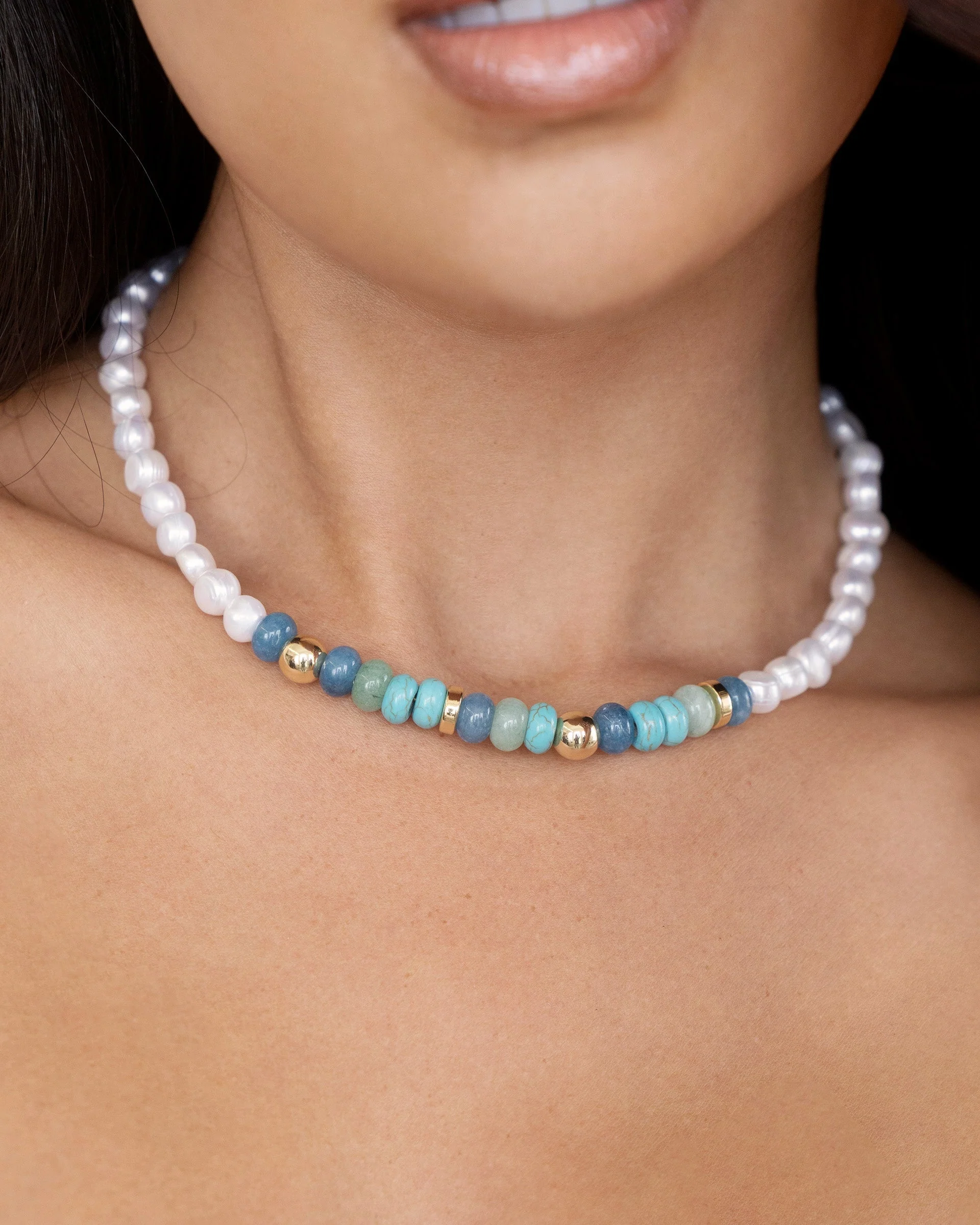 Beach Day Pearl and Gemstone Necklace - Image 2