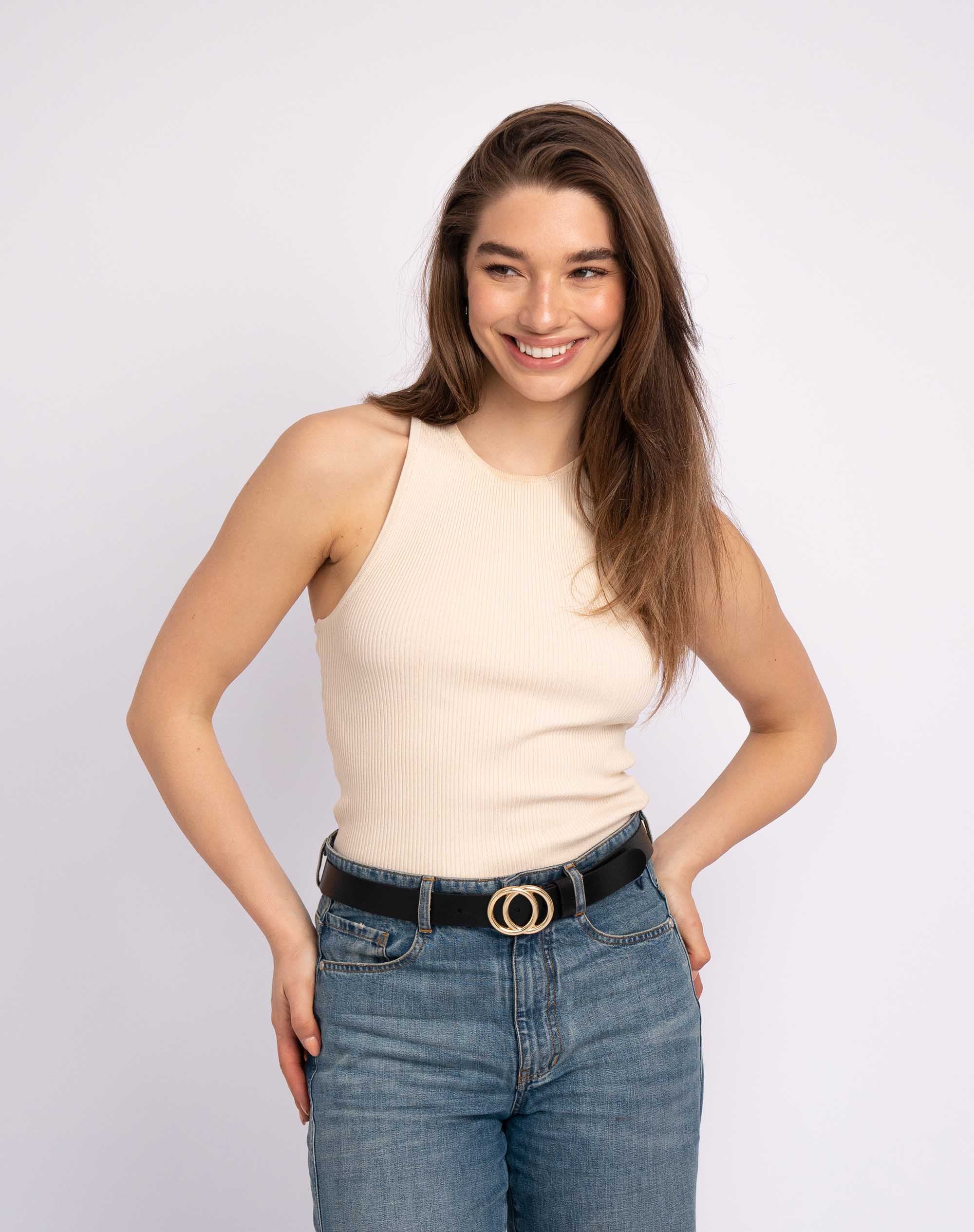 Caia | Double Ring Leather Belt with Gold Buckle - Image 3