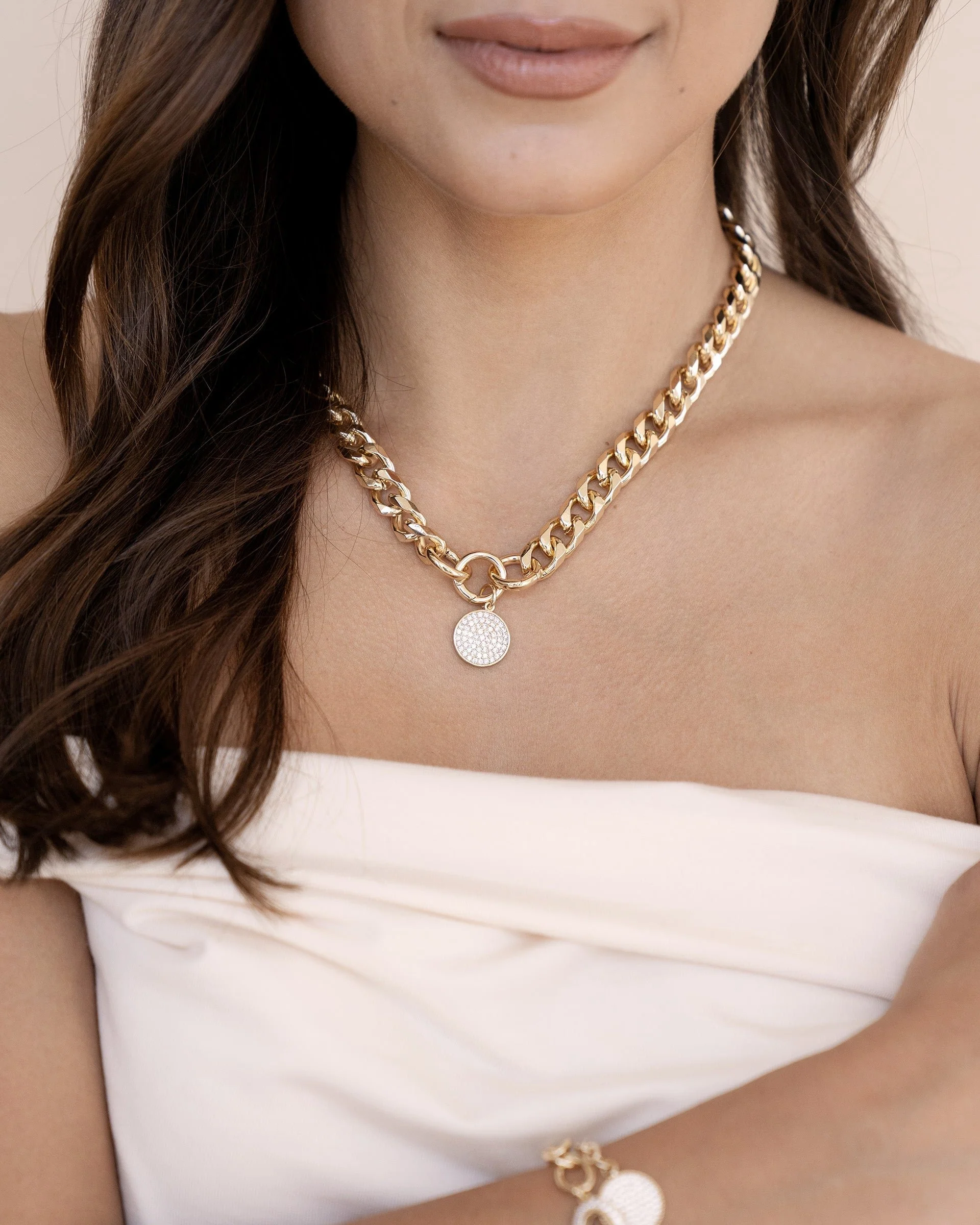 Crystal Disc Charm and Chain Necklace - Image 4