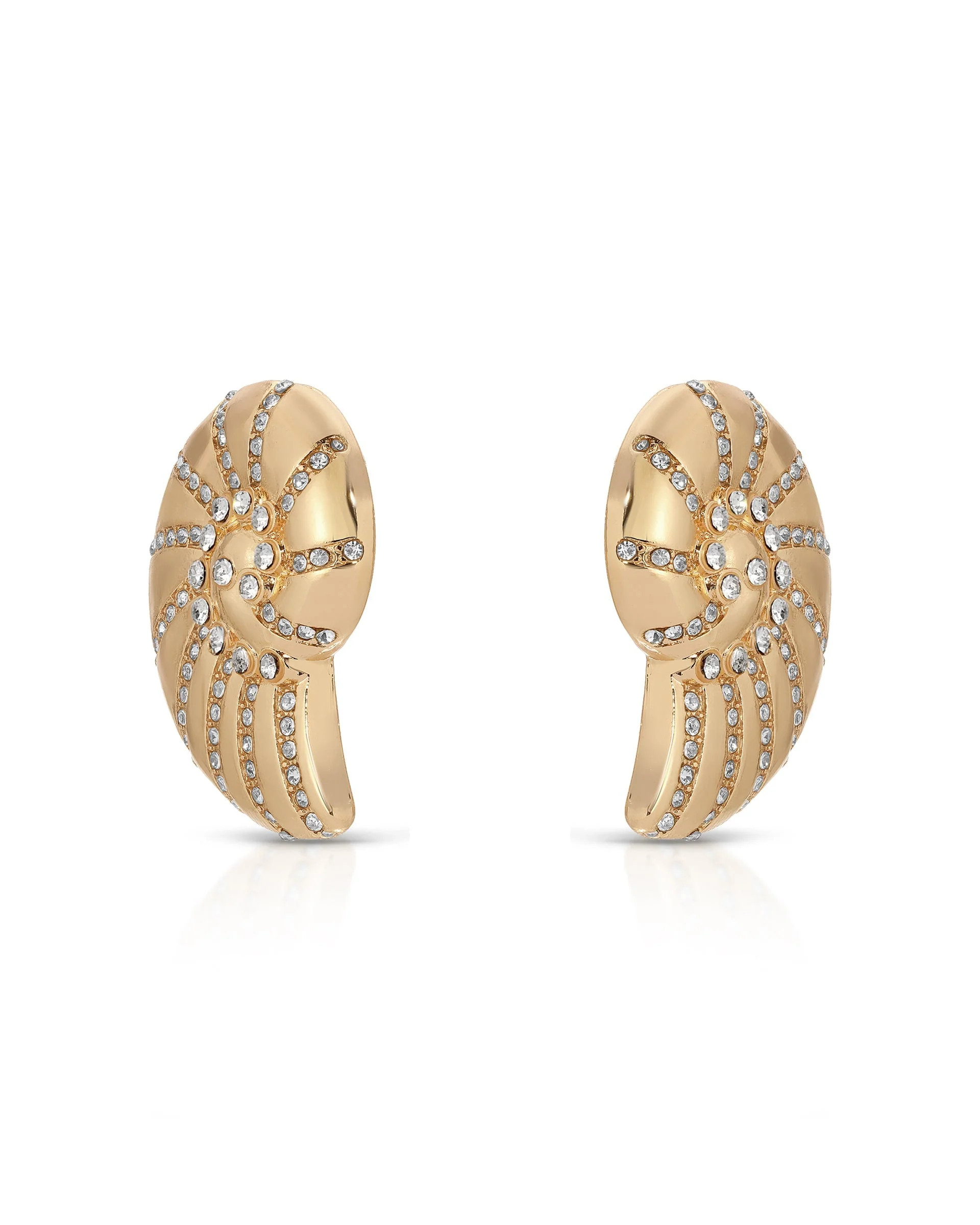 Crystal Studded Nautilus Shell Earrings - Image 3