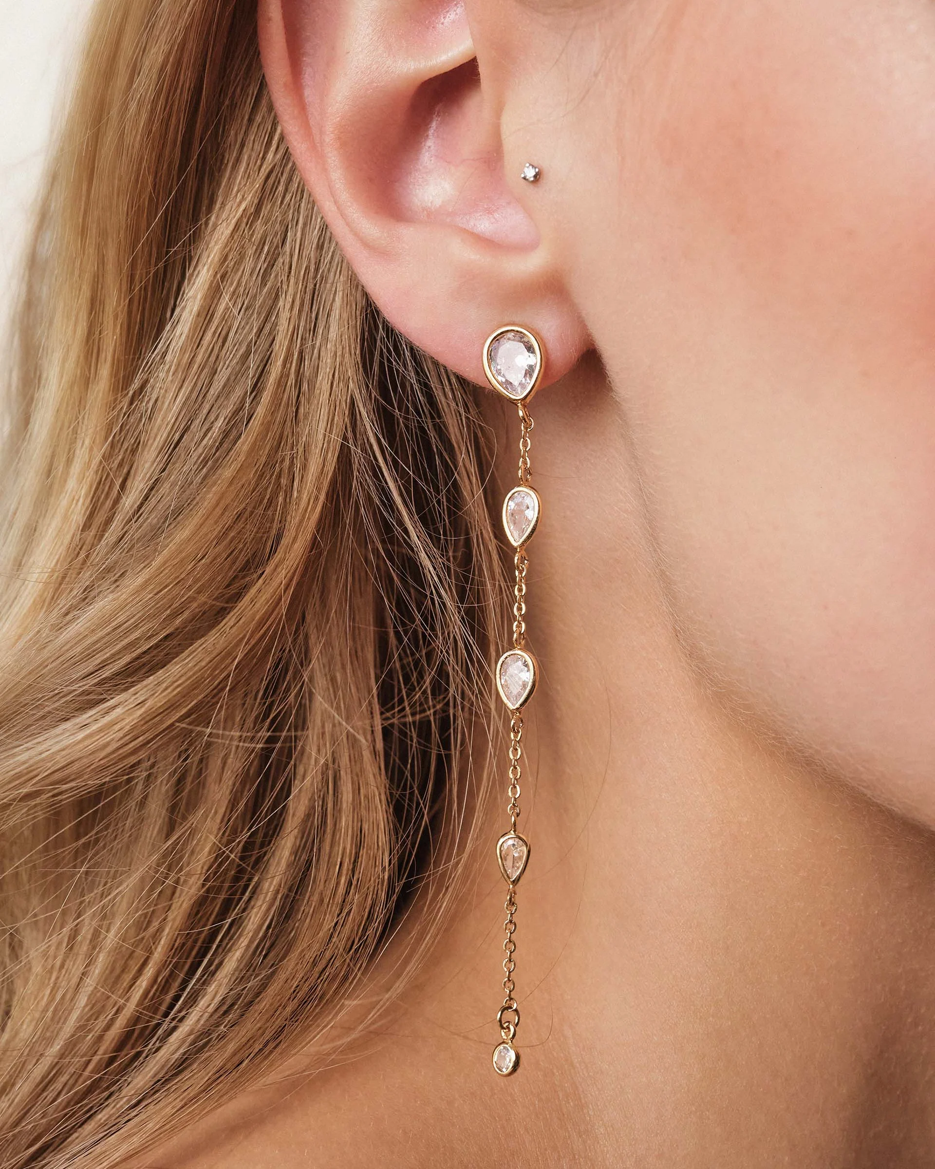 Dainty Bezel Crystal Dangle Earrings - Image 2