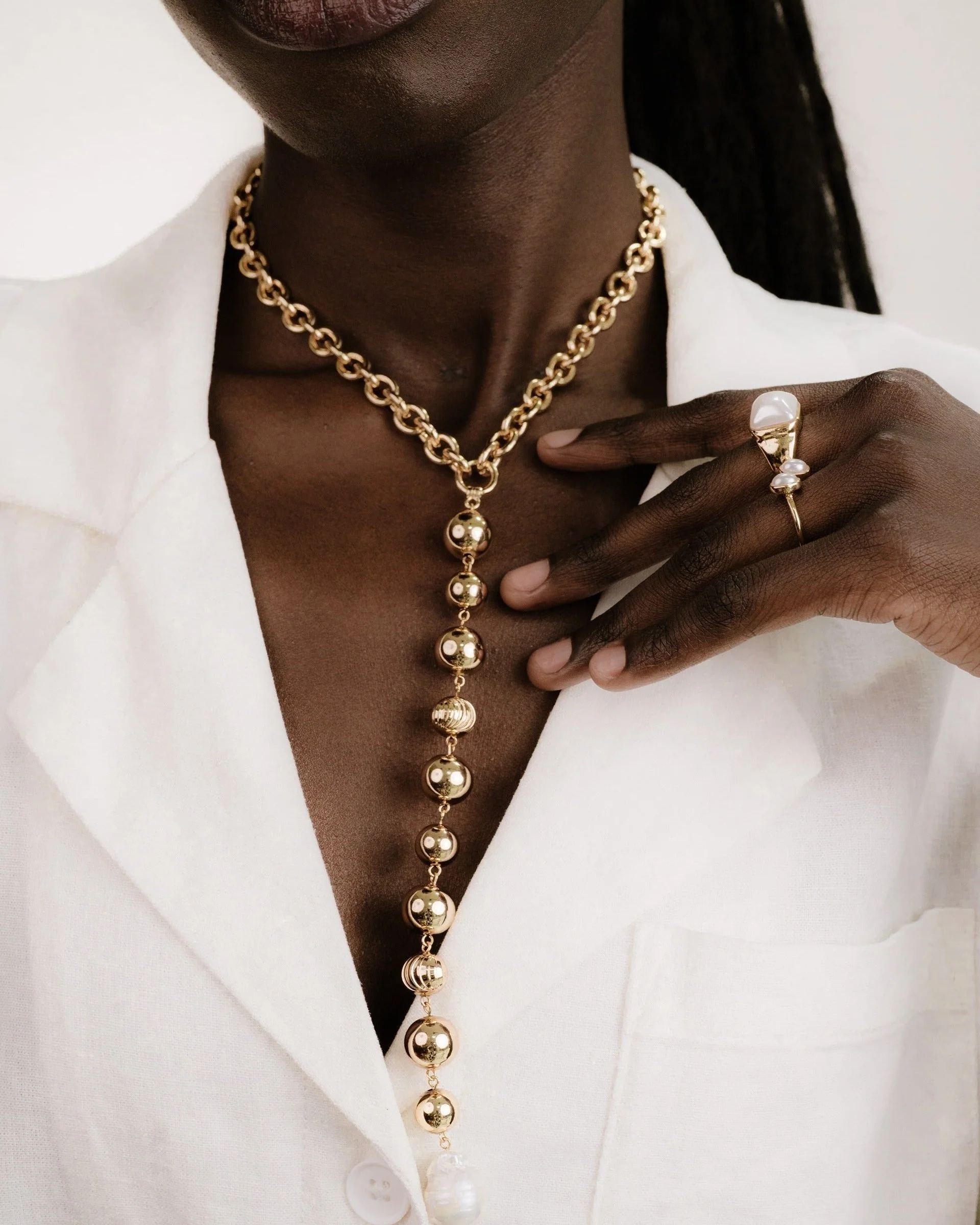 Deep Drop Pearl Lariat Necklace - Image 7
