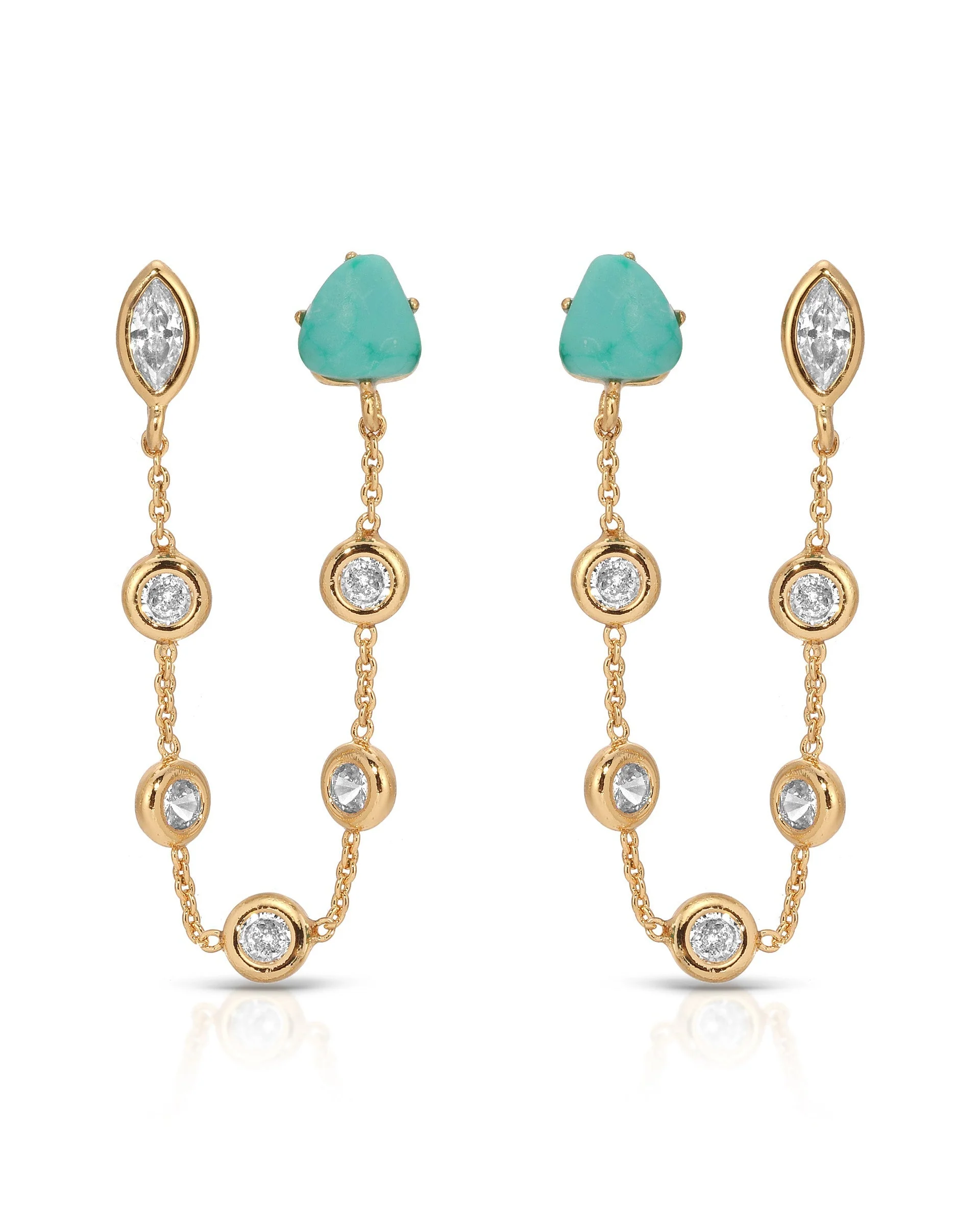 Double Piercing Turquoise Earrings
