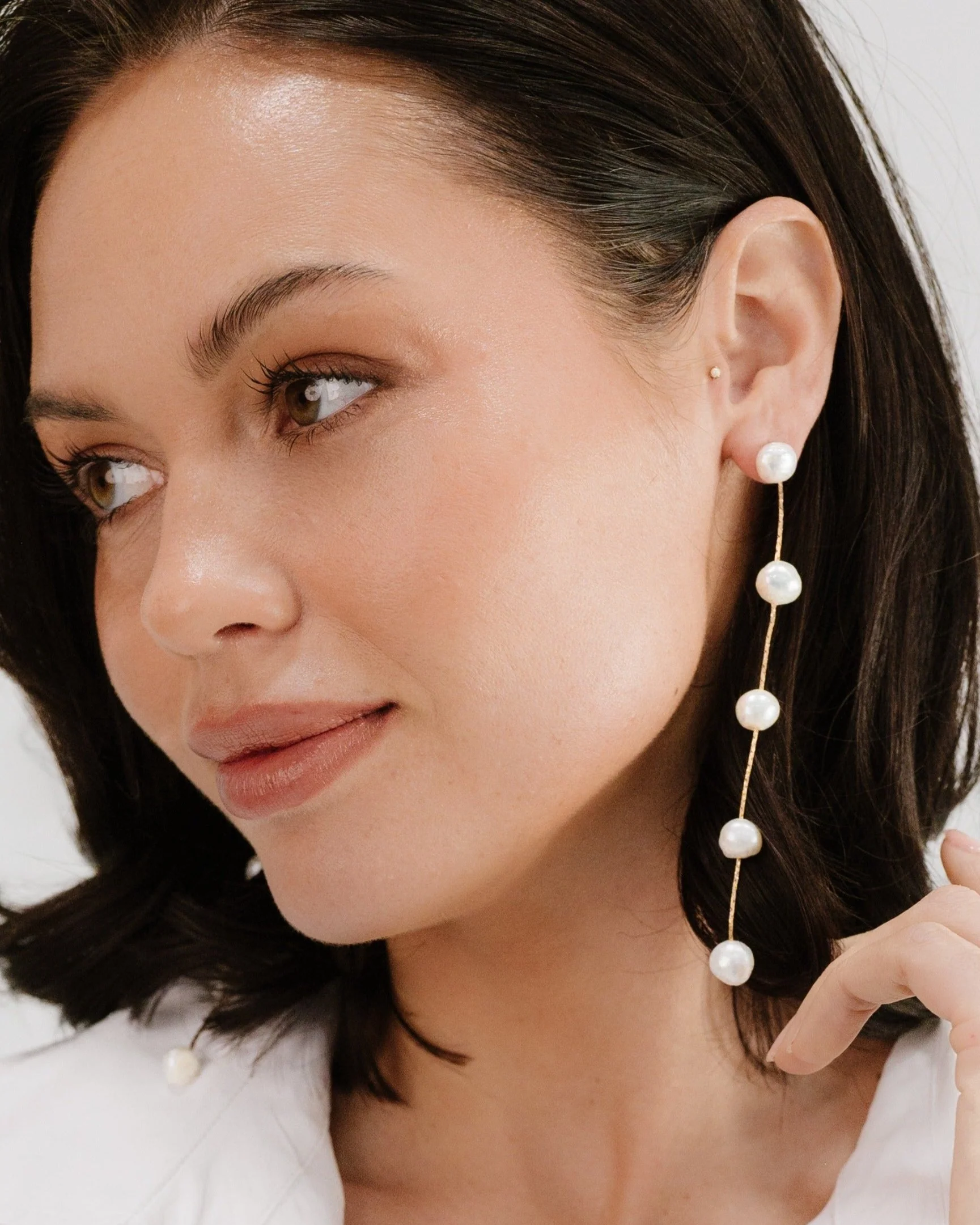 Dripping Pearl Delicate Drop Earrings - Image 2