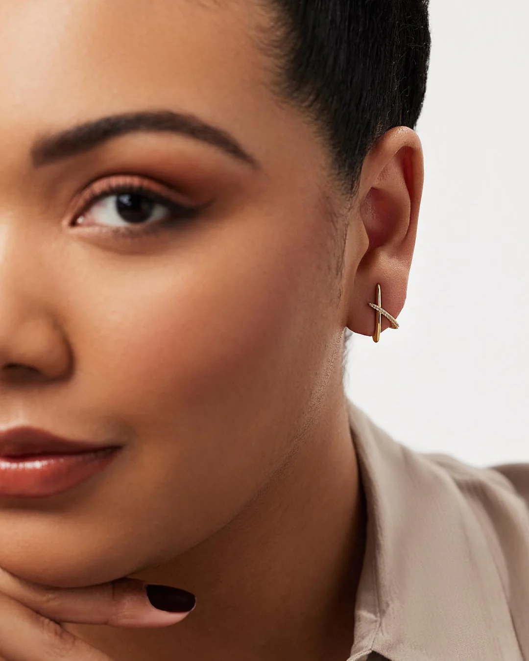 Gold Stud Earrings - Sloane Pave - Image 3