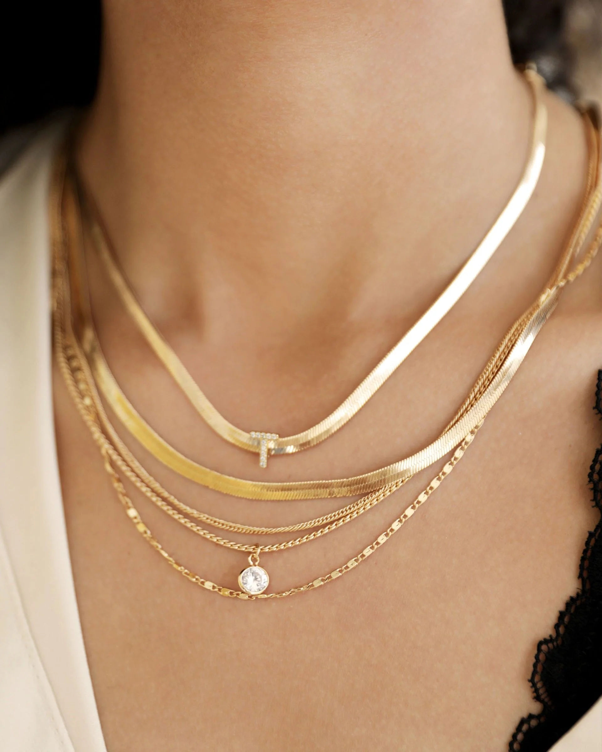 Initial Herringbone Necklace - Image 4