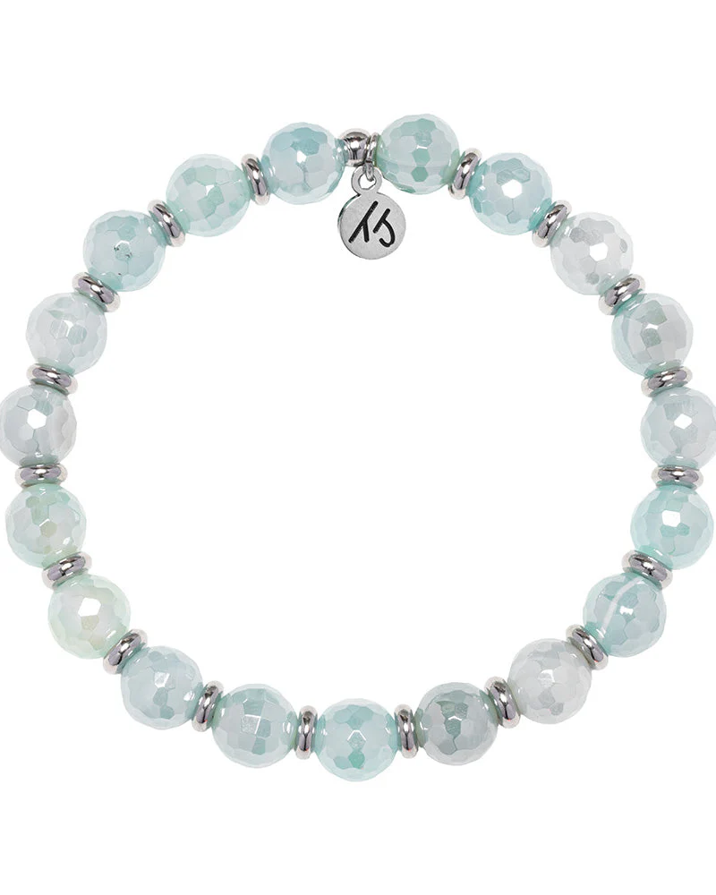 Silver Empowered Elegance Collection- Aqua Agate Gemstone Bracelet