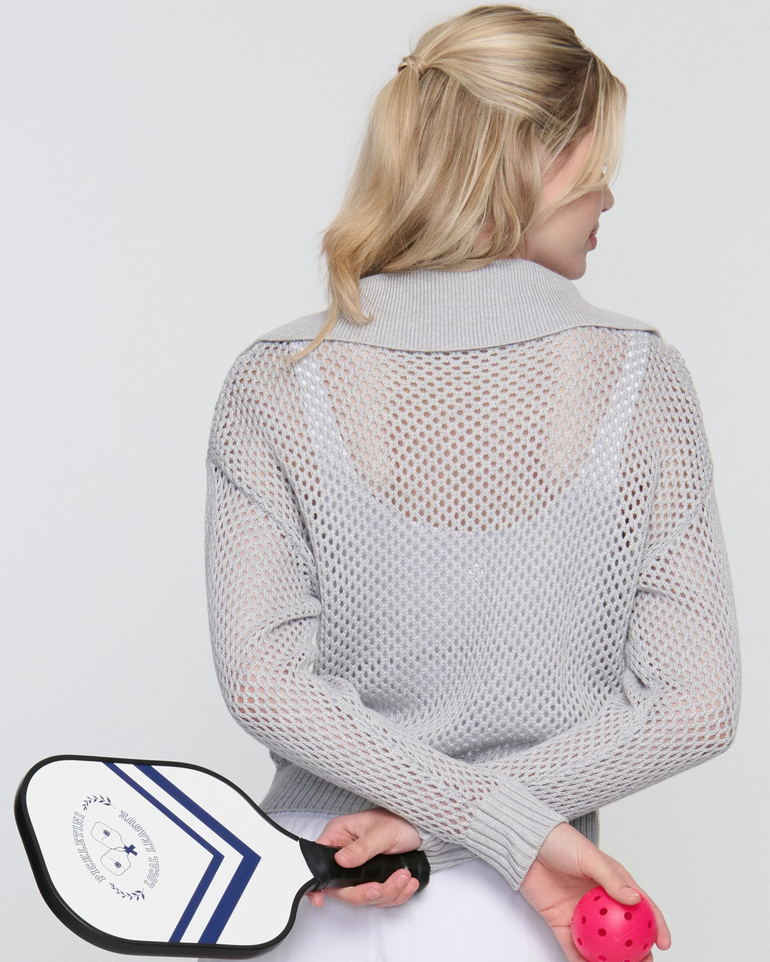 Tania Crochet Pickleball Sweater – Lightweight Half-Zip Knit - Image 2